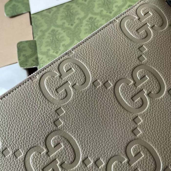 Gucci Unisex Jumbo GG Medium Messenger Bag Dark Green Leather Zip Closure (8)
