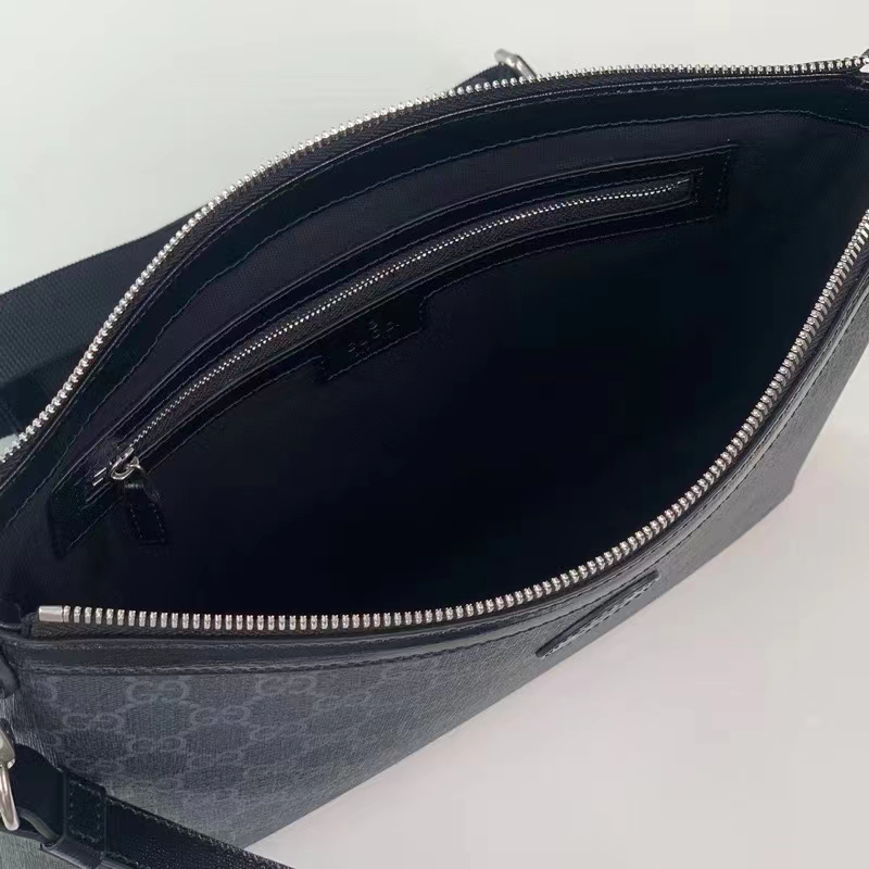 Gucci Unisex Messenger Bag Interlocking G Black GG Supreme Canvas Leather Zip Closure (1)