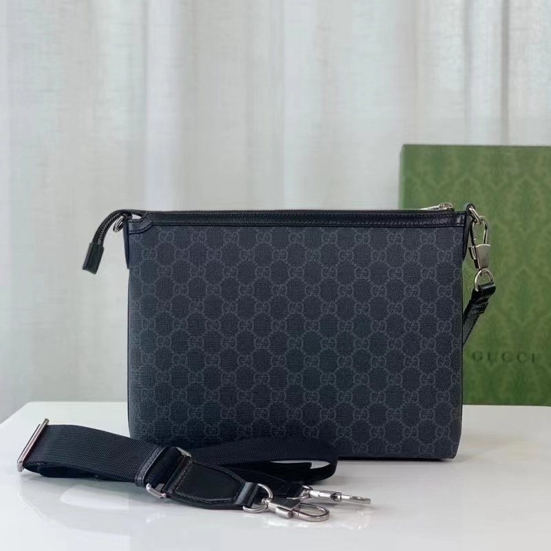Gucci Unisex Messenger Bag Interlocking G Black GG Supreme Canvas Leather Zip Closure (9)