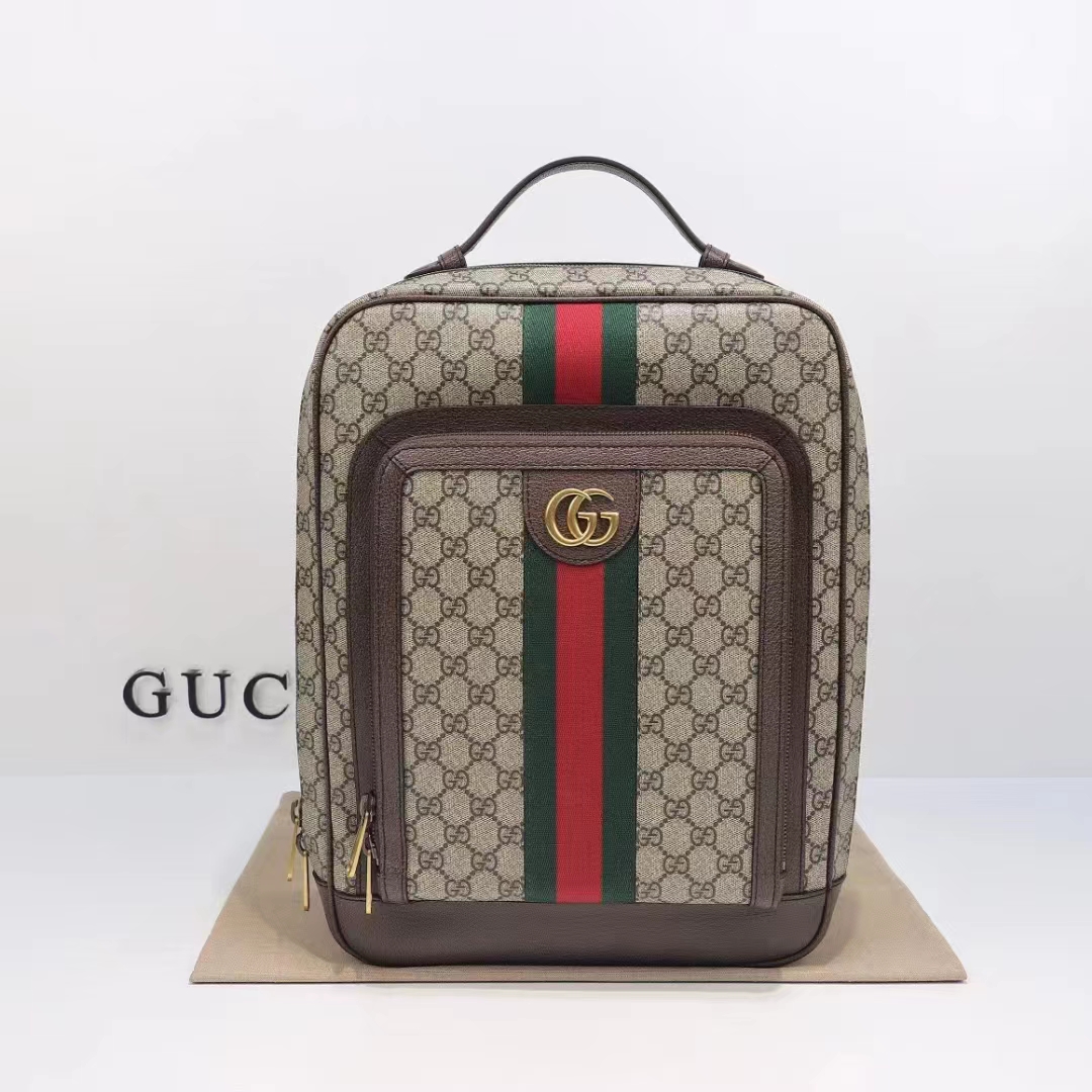 Gucci Unisex Ophidia GG Medium Backpack Beige Ebony GG Supreme Canvas Double G (1)