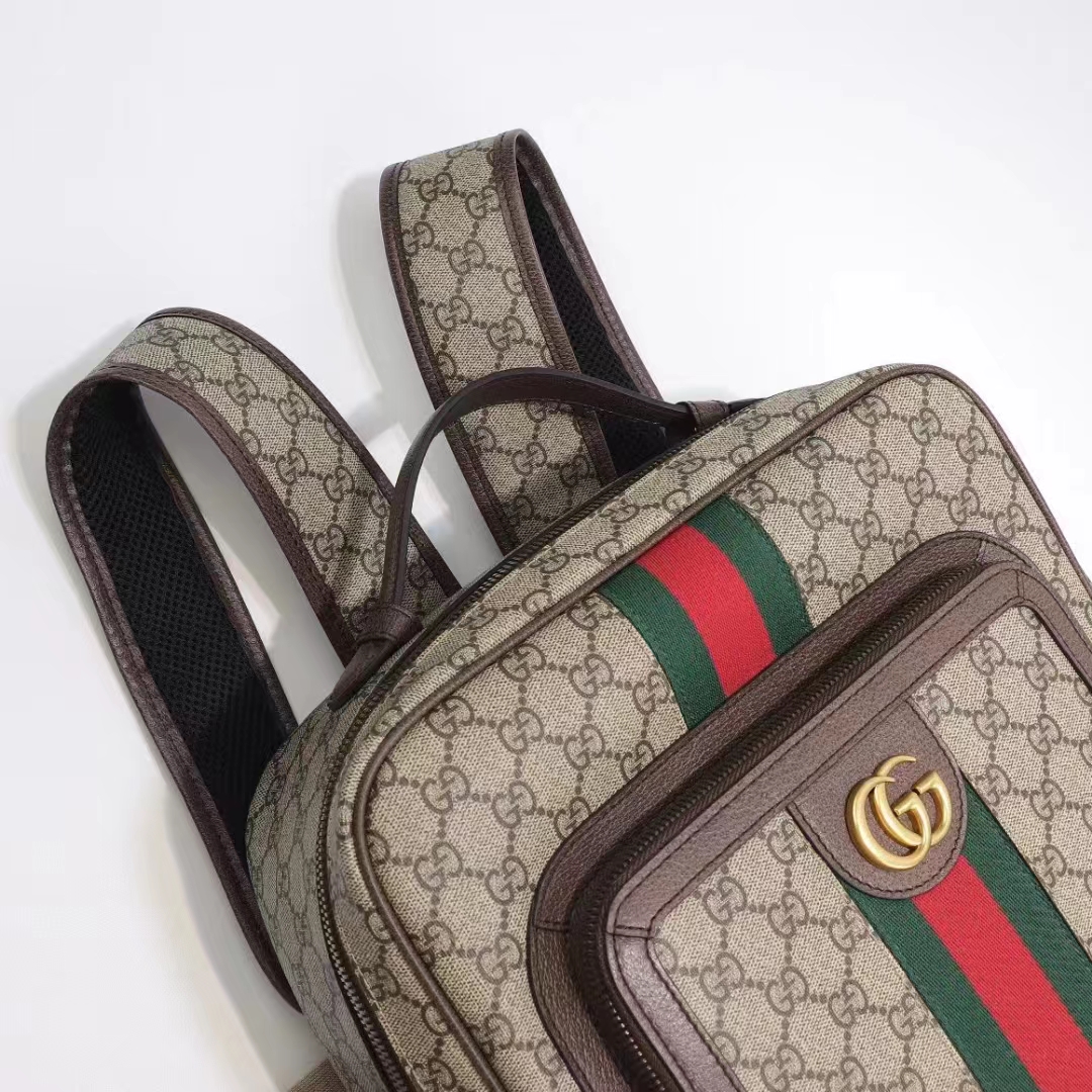 Gucci Unisex Ophidia GG Medium Backpack Beige Ebony GG Supreme Canvas Double G (10)