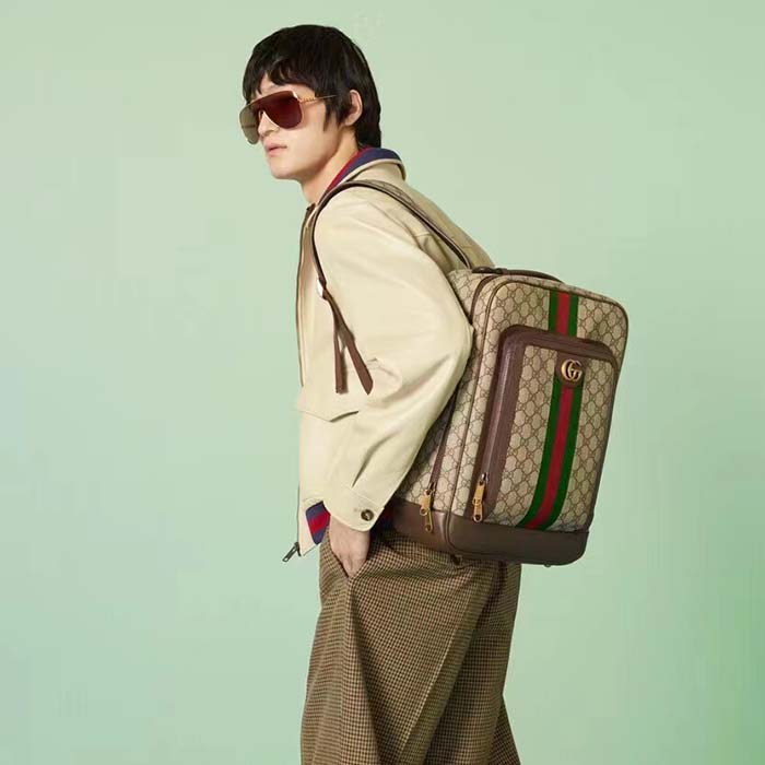 Gucci Unisex Ophidia GG Medium Backpack Beige Ebony GG Supreme Canvas Double G (11)