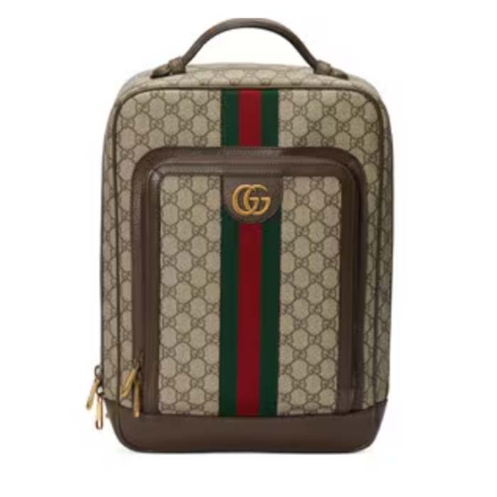 Gucci Unisex Ophidia GG Medium Backpack Beige Ebony GG Supreme Canvas Double G