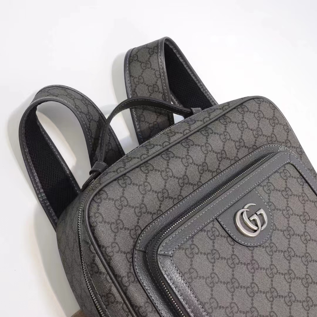 Gucci Unisex Ophidia GG Medium Backpack Grey Black GG Supreme Canvas Double G (7)