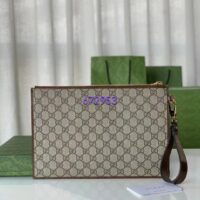 Gucci Unisex Pouch Interlocking G Beige Ebony GG Supreme Canvas Zip Closure (5)