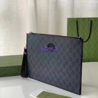 Gucci Unisex Pouch Interlocking G Black GG Supreme Canvas Leather Zip Closure (1)
