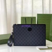 Gucci Unisex Pouch Interlocking G Black GG Supreme Canvas Leather Zip Closure (1)