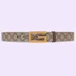 Cinturón reversible unisex Gucci con hebilla G cuadrada en beige y ébano, lona GG Supreme con reverso marrón