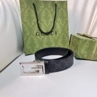 Gucci Unisex Reversible Belt Square G Buckle Black GG Supreme Canvas Reverses Leather (10)