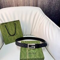 Gucci Unisex Reversible Belt Square G Buckle Black GG Supreme Canvas Reverses Leather (10)