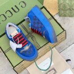 Gucci Unisex Screener GG Sneaker Blue Black Canvas Suede Dark Grey Leather Low Heel - Image 4