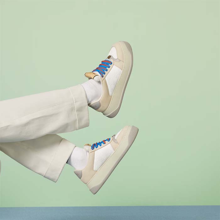 Gucci Unisex Screener GG Sneaker White Original Canvas Beige Suede Leather Low Heel (10)