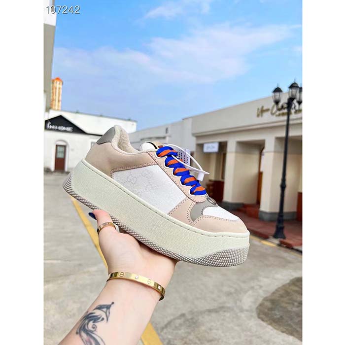 Gucci Unisex Screener GG Sneaker White Original Canvas Beige Suede Leather Low Heel (11)