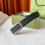 Gucci Unisex Signature Leather Belt Black Leather Rectangular Buckle Trademark 3.8 CM Width - Imagen 4