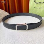 Gucci Unisex Signature Leather Belt Black Leather Rectangular Buckle Trademark 3.8 CM Width - Imagen 2