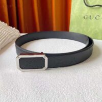 Gucci Unisex Signature Leather Belt Black Leather Rectangular Buckle Trademark 3.8 CM Width (9)