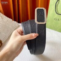 Gucci Unisex Signature Leather Belt Black Leather Rectangular Buckle Trademark 3.8 CM Width (9)
