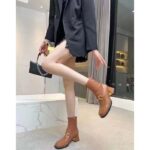 Gucci Women Boot Horsebit Brown Smooth Stretch Leather Gold Plated Block Mid Heel - Bild 9