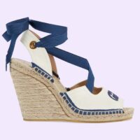 Gucci Women Espadrilles Ribbon Tie White Cotton Canvas Blue Interlocking G Embroidery (2)