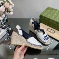 Gucci Women Espadrilles Ribbon Tie White Cotton Canvas Blue Interlocking G Embroidery (2)