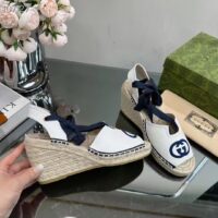 Gucci Women Espadrilles Ribbon Tie White Cotton Canvas Blue Interlocking G Embroidery (2)