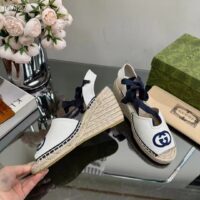 Gucci Women Espadrilles Ribbon Tie White Cotton Canvas Blue Interlocking G Embroidery (2)