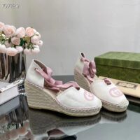 Gucci Women Espadrilles Ribbon Tie White Cotton Canvas Pink Interlocking G Embroidery (8)