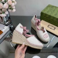 Gucci Women Espadrilles Ribbon Tie White Cotton Canvas Pink Interlocking G Embroidery (8)