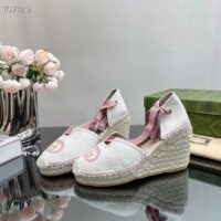 Gucci Women Espadrilles Ribbon Tie White Cotton Canvas Pink Interlocking G Embroidery (8)