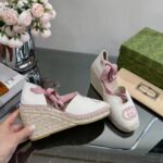 Gucci Women Espadrilles Ribbon Tie White Cotton Canvas Pink Interlocking G Embroidery – Image 9