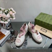 Gucci Women Espadrilles Ribbon Tie White Cotton Canvas Pink Interlocking G Embroidery (8)