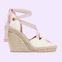 Gucci Women Espadrilles Ribbon Tie White Cotton Canvas Pink Interlocking G Embroidery (8)