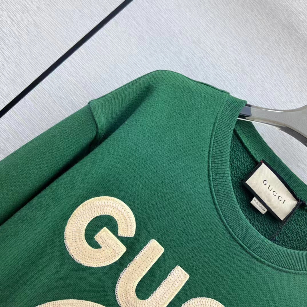 Gucci Men GG Cotton Jersey Sweatshirt Green Light Felted Crewneck Long Sleeves