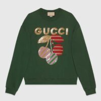 Gucci Women GG Cotton Jersey Sweatshirt Green Light Felted Crewneck Long Sleeves (10)