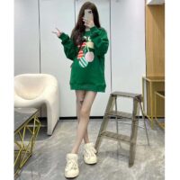 Gucci Women GG Cotton Jersey Sweatshirt Green Light Felted Crewneck Long Sleeves (10)