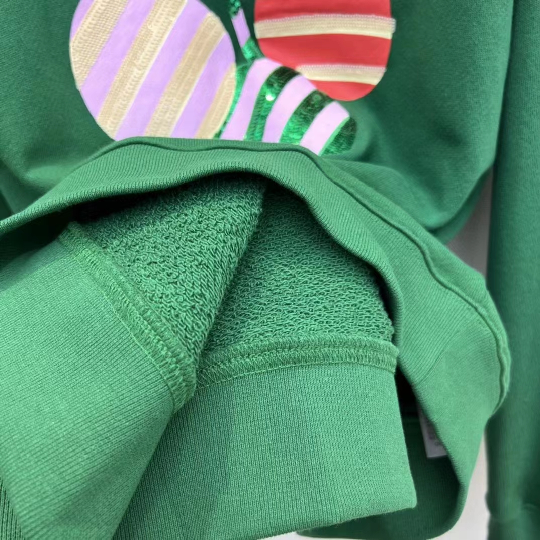 Gucci Women GG Cotton Jersey Sweatshirt Green Light Felted Crewneck Long Sleeves (3)