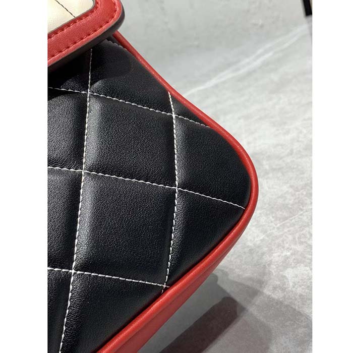 Gucci Women GG Deco Mini Shoulder Bag Black White Quilted Leather Interlocking G (9)