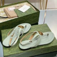 Gucci Women GG Double G Thong Sandal Light Green Leather Flat 0.5 CM Heel (11)