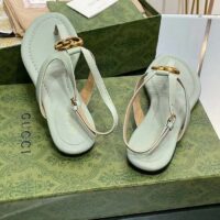 Gucci Women GG Double G Thong Sandal Light Green Leather Flat 0.5 CM Heel (11)