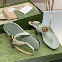 Gucci Women GG Double G Thong Sandal Light Green Leather Flat 0.5 CM Heel (11)