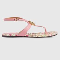 Gucci Women GG Double G Thong Sandal Pink Leather Flat 0.5 CM Heel (6)