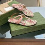 Gucci Women GG Double G Thong Sandal Pink Leather Flat 0.5 CM Heel - Image 3
