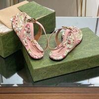 Gucci Women GG Double G Thong Sandal Pink Leather Flat 0.5 CM Heel (6)