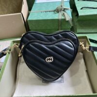 Gucci Women GG Interlocking G Mini Heart Shoulder Bag Black Diagonal Matelassé Leather (1)