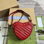 Gucci Women GG Interlocking G Mini Heart Shoulder Bag Red Diagonal Matelassé Leather - Image 3