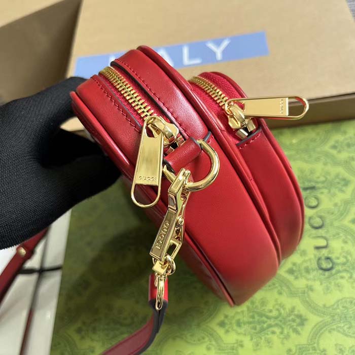 Gucci Women GG Interlocking G Mini Heart Shoulder Bag Red Diagonal Matelassé Leather (3)