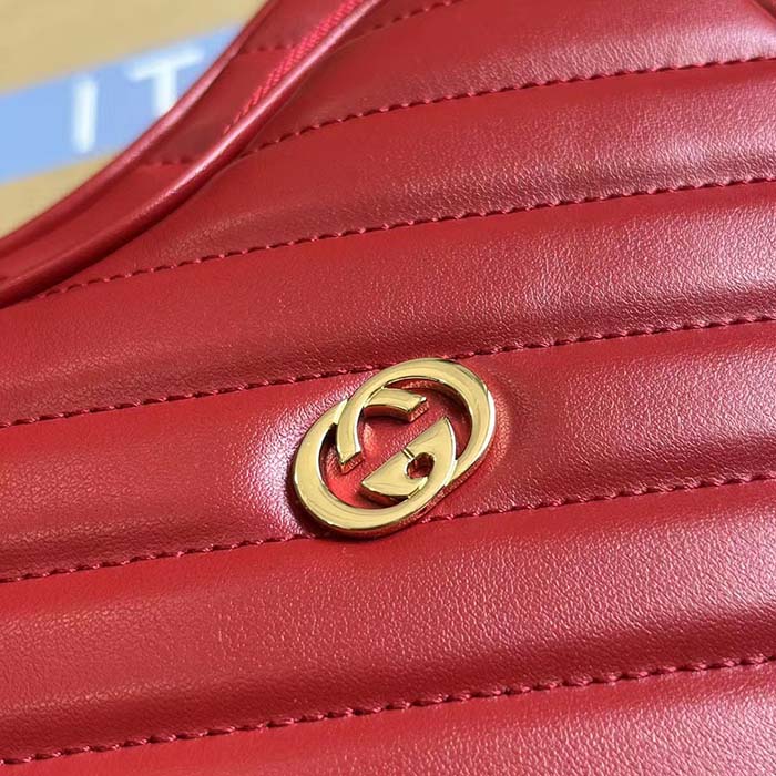 Gucci Women GG Interlocking G Mini Heart Shoulder Bag Red Diagonal Matelassé Leather (5)