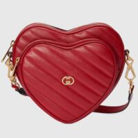 Gucci Women GG Interlocking G Mini Heart Shoulder Bag Red Diagonal Matelassé Leather (6)