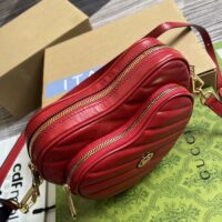 Gucci Women GG Interlocking G Mini Heart Shoulder Bag Red Diagonal Matelassé Leather (6)
