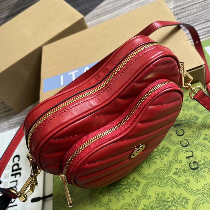 Gucci Women GG Interlocking G Mini Heart Shoulder Bag Red Diagonal Matelassé Leather (9)